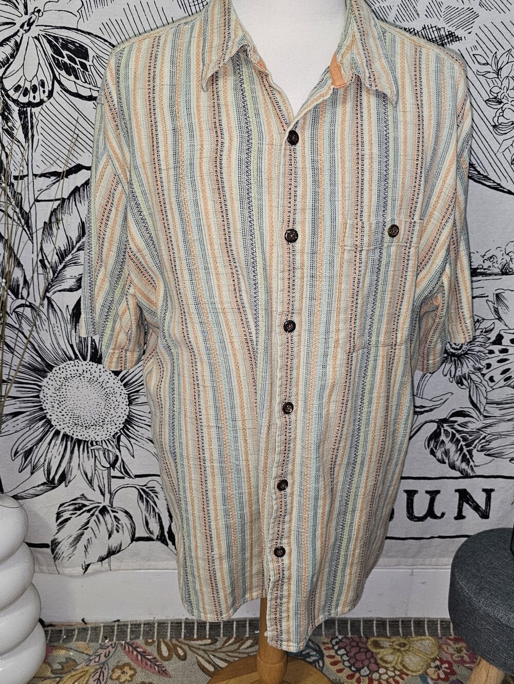The Territory Ahead Shirt Men's XXL Heavy Cotton Short Sleeve Button Up Striped